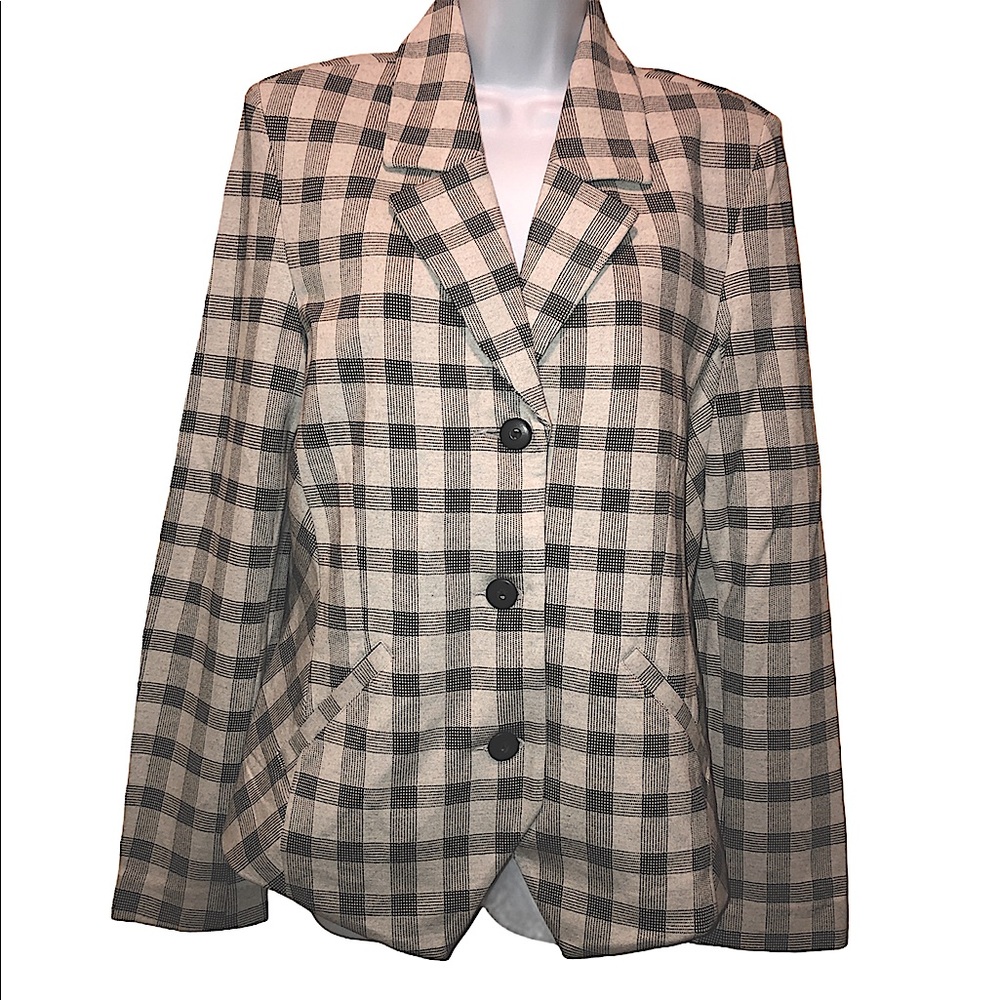 CAbi Black and Cream Plaid Blazer